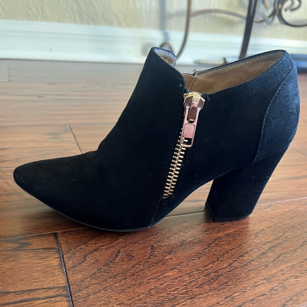 Herstyle Black Ankle Booties with Gold Zipper